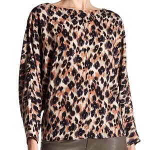 Harlowe & Graham Brown Leopard Open Tie Back Dolman Sleeve Top